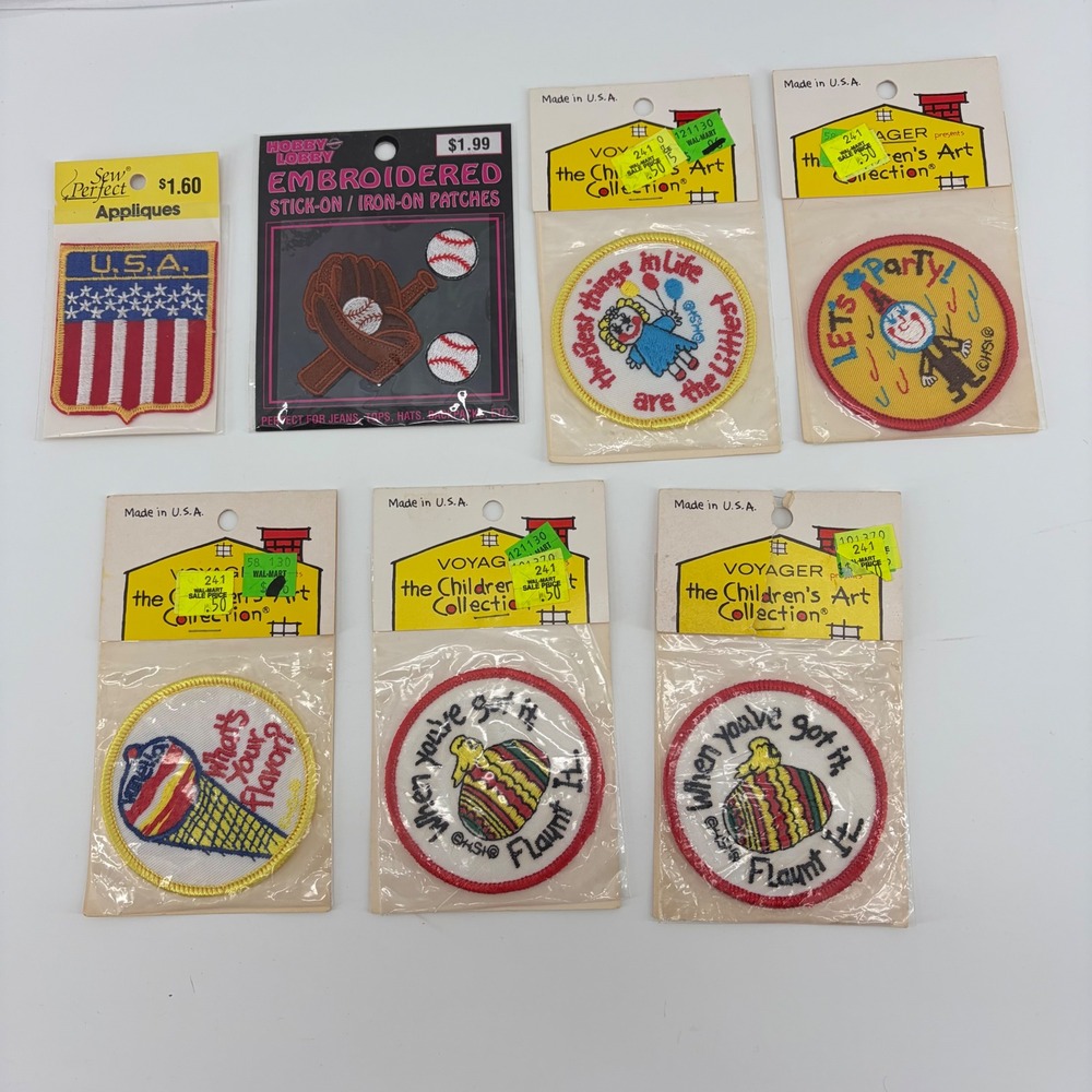 Vintage Patch Lot Voyager Emblems Childrens Art USA Flag Baseball Iron On 7pc